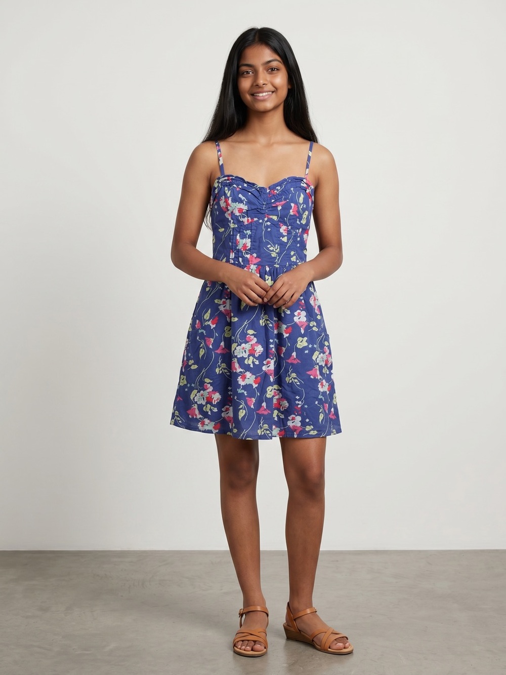 Vintage Y2K American Eagle Floral Sundress Cottagecore Blue Mini Dress Size 6